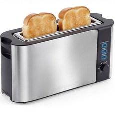 Elite Gourmet ECT4123 롱 슬롯 4 슬라이스 토스터 엑스트라 와이드 3.8cm(1.5인치) 및 13cm(5.1인치) 딥 슬롯 베이글 해동 및 취소 기능, 슬라이스 2개, 스테인리스 스틸