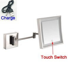 모던 블랙 욕실 LED 메이크업 듀얼 확장 거울 확대 거울 조명 접이식 황동 고급, brushedchargetouch