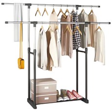 ZOZOFO 빨래건조대 이동 접이식건조대 높이 길이 조절 가능 베란다빨래건조대 이불건조대 수건건조대 이동식 원룸 베란다, 블랙