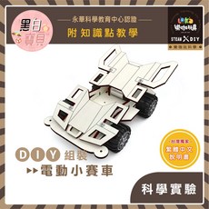 DIY電動小賽車X44木製科學玩具，附繁體中文說明書，電學STEAM教材包，親子益智組裝玩具, 1個, 買就送顏料乙份