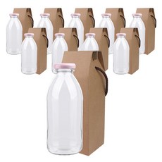 가인글로벌 밀크티500 유리병 핑크캡 + 포장박스 세트, 10세트, 500ml