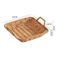 新品優選 閒儲果盤 創意藤草編 客廳裝飾儲物籃 美式收納筐 家用果籃, 正方形小號雙耳, 1個