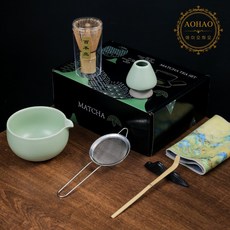 AOHAO 말차 도구 1/4/7 PCS 세트 MATCH WHISK 차선 차선립 다완, 5세트, 연두색7PCS