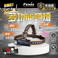 FENIX HM61R V2.0 多功能充電頭燈 1600流明 紅光 白光 五年保固, 1個