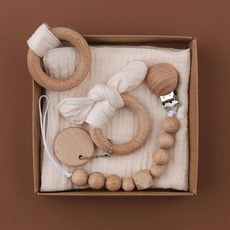 원목치발기 요루 거즈 우드쪽쪽이클립 3종 백일 선물세트 [수앤퐁], 아이보리, 1개