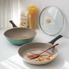 키친아트 인덕션 베이직팬 28cm 3종 세트(후라이팬+궁중팬+유리뚜껑), IH 베이직 후라이팬+궁중팬+유리뚜껑, 1개