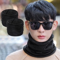[1+1] 벨벳 넥워머 부드러운 방한 넥워머 목토시, 블랙, 2개