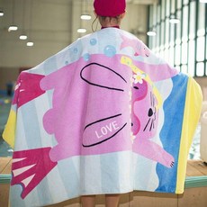 外貿純棉加大加厚兒童浴巾 卡通吸水可愛, 1個, 遊泳兔子柔軟吸水,80*160釐米500克, 遊泳兔子柔軟吸水