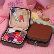 便攜縫紉針綫包 傢用手縫工具整套, 1個, 咖色小盒：10色小綫5件縫紉工具, 咖色