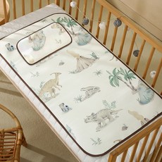 嬰兒涼蓆a類冰絲涼墊透氣吸汗冰絲寶寶單人新生兒推車墊兒童車墊, 1個, 火山恐龍(不含枕頭)