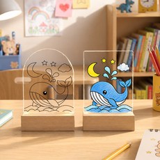 [홈퍼니]DIY 아크릴 무드등 만들기 UV인쇄 완성도안 9종 어린이집 유치원 초등학교 [1-1]유선USB형 아치형 미니, [3]고래