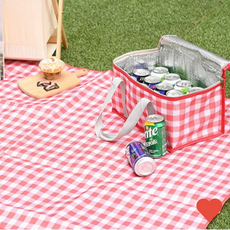 피크닉 아이스 쿨러백 방수매트 1인용 돗자리 핸들형 보냉백 소풍돗자리 보온보냉백 한강 캠핑 피크닉매트, 피크닉 쿨러백 핸들형, 그린 리프, 1개