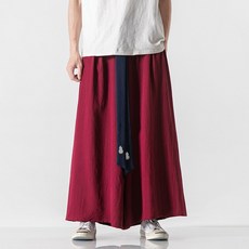 검도 바지 남자 와이드 팬츠 통넓은 하카마 도복 승복, 1개, 와인 2XL