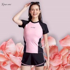 小薇的店 泳之美品牌 假兩件泳褲設計 大女二件式短袖泳裝 NO.6309 (S-XL), M