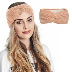 Epsoco 여성용 겨울 따뜻한 머리띠 퍼지 후리스 안감 두꺼운 니트 귀마개 패션 십자형 매듭 이어 워머 핑크