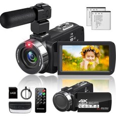 4K 비디오 카메라 캠코더 80MP 30FPSIR 나이트 비전 포함 18배 디지털 줌 레코더 3.0인치 270도 회전 화면리모컨 컨트롤러 배터리 2개 마이크 64GB 카드, ZOLAMENTE C1