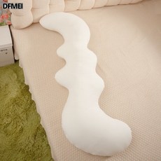 DFMEI 雲朵波浪長條抱枕夾腿睡覺女生專用側睡涼感冰絲靠墊玩偶長條, 白色