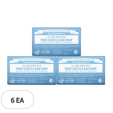 닥터브로너스 베이비 마일드 퓨어 캐스틸 바 솝 무향, 140g, 6개입