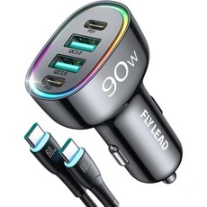 자동차 충전기 USB C 아이폰 17 자동차 어댑터용 4포트 70W 초고속 충전 듀얼 PD 35W 타입 C 및 QC 3.0 USB 아이폰 16 15 14 13 12 아이패드 갤, With Cable