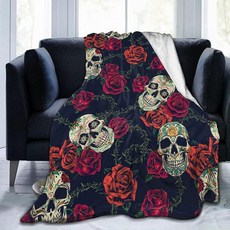 장미 해골 우아한 꽃 담요 부드럽고 편안한 플란넬 152.4 x 127cm(60 50인치) HKHEHOP 177216