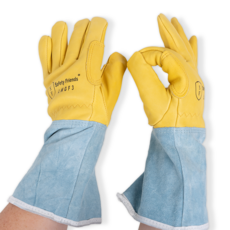 팔목까지 긴 알곤장갑 용접 다용도 장갑 양가죽 이중, 1개, 노란색