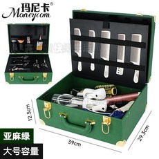 復古美髮師工具箱，皮革剪刀收納盒，理髮工具包，專業髮型設計手提箱，密碼鎖安全收納, 1個, 亞麻綠【大號鎖扣手提箱】能裝卷棒+吹風