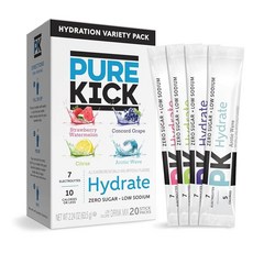 Pure Kick Hydration Singles To Go Drink Mix 딸기 수박 각 상자에 6개의 패킷이 있는 12개의 박스 포함 총 72개의 패킷 140557, 다양한 20개입 수분 공급