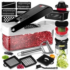 EatEx 용기가 있는 야채 다지기 다기능 채소 다지기 야채 커터 양파 다지기 다이서 샐러드 다지기 양파 커터 21피스 푸드 차퍼 야채 스파이럴라이저 줄리엔 필러, EatEx 용기가 있는 야채 다지기, 다기능 채소 다지, 1개