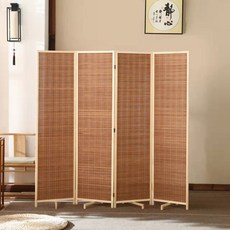 【格森】簡約竹編屏風隔斷客廳折疊移動臥室遮擋簾家用辦公室特價清倉屏障, 旋轉支架底座(加厚加粗),2.0米高x0.5米寬(4片)