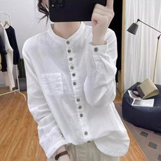 쁘띠꼬모 여성 린넨코튼 차이나카라 셔츠 루즈핏 긴팔 블라우스 캐주얼데일리 남방 GX5111306