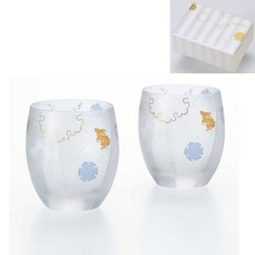 ADERIA 霧面玻璃杯禮盒組 (2入) 兔子與花朵圖案 適用於威士忌與啤酒, 詳見包裝, 雪兔對杯禮盒組 345ml