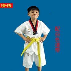 純棉跆拳道服 夏季 短褲 套裝, 清語短袖短褲套裝,XXXS 適合身高是105-115的人