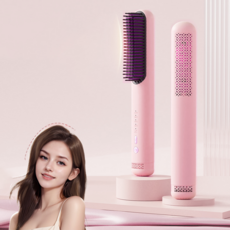 KIBOER 유선 빗 고데기 냉풍 고정 4단계 온도조절 110V~220V, 핑크
