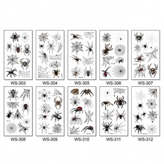 A+精選 萬聖節蜘蛛網紋身貼紙 防水持久 人體彩繪 角色扮演服裝配件 WS-303至WS-312, 1個, 10pcs