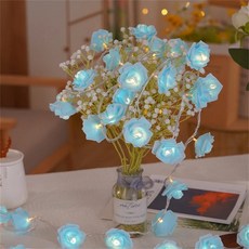 장미꽃 스트링 웨딩 가랜드 생일 분위기 파티 홈 기념일 축제 장식, 1개, 4. Blue A. 3M 20LED