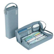 대용량 180도 오픈 스탠드 필통 가로형 펜케이스, 1개, 청회색