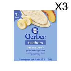 거버 티더스 부드러운 치아 발육 웨이퍼 7개월 이상 개별 포장 2팩 12개 각 4g(0.14oz), 바나나 복숭아, 48g, 3개