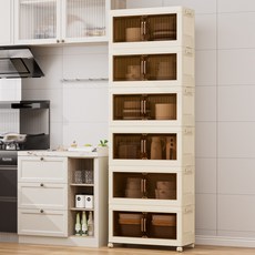 접이식 수납장 플라스틱 박스 조립 필요 없음 이동식 수납함, 투명색-6단