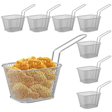 8개 미니 철제 튀김 바구니 손잡이 거름망 쌓을 있는 감자튀김 디스플레이 홀더 주방 용품, Silver 8Pcs