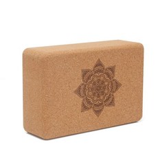 瑜伽磚 初學者 軟木材質 加硬艾揚格軟木瑜伽磚塊初學者運動輔助瑜伽器材瑜伽磚塊壓腿磚, 1個, 一個裝/曼陀羅花款