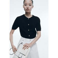 국내백화점 H&M 가디건 브랜드관 쇼트 슬리브 블랙 1277540004 커플 사무실 (BK파우치 증정)