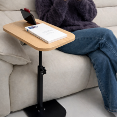 높이 조절 테이블 회전형 이동식 간이 사이드 테이블 독서 스마트 컴퓨터 다용도 원룸 우드 상판 스틸 개인, OAK-S