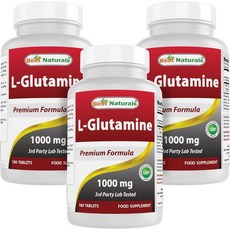 Best Naturals L-Glutamine 1000mg Fuel for Workout Non-GMO Tablets 180 Count, 180 Count (Pack of 3), 180정