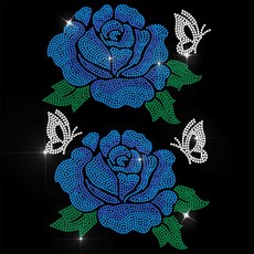 1개 핫픽스모티브 옷리폼 스톤 큐빅 부자재 의류 DIY - 푸른 장미 도안 297x210mm, 파란색