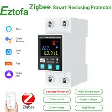 SmartLife TUYA ZigBee 2P/63A 회로 차단기 누전 저전압 보호 보호기 릴레이 스위치 에너지 kWh 미터, 1) 1-63A adjustable, 없음