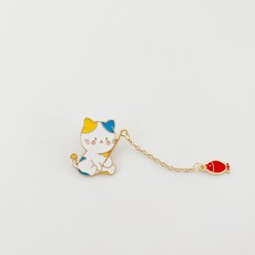 可愛小貓釣魚造型胸針, R123, 1個