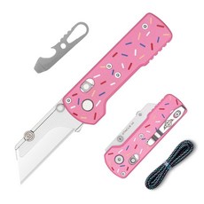 OLIGHT OKNIFE U1 碳纖維摺疊小刀 EDC G10手柄 安全導軌鎖定 背夾 求生 救災 可換刀片, 1個, 粉紅甜甜圏, 粉紅甜甜圏