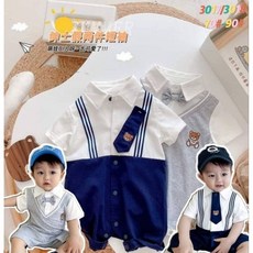 男寶寶假兩件連身裝 春夏季可愛短袖包屁衣