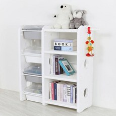 낮은 유아책꽂이 거실 아기 책장 아이방 뚜껑있는 수납함 먼지방지 장난감 교구 정리함, 화이트