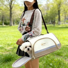 Surkat 2면 통풍 고양이 강아지이동가방 숄더백 프리미엄 3in1 페브릭 캐리어, 1개, 베이지